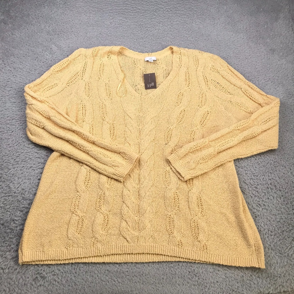 J Jill Sweater Womens 2X Sunshine Yellow Cable Knit V Neck Stretch Pullover NEW